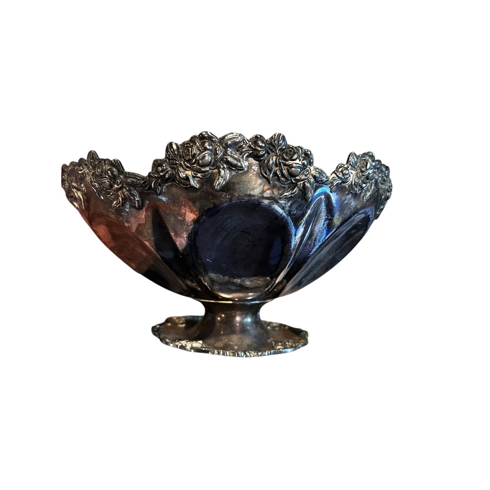 A.M. Hill New Orleans, LA Silver Footed Bowl Rose Floral Vintage Engraved 1920's